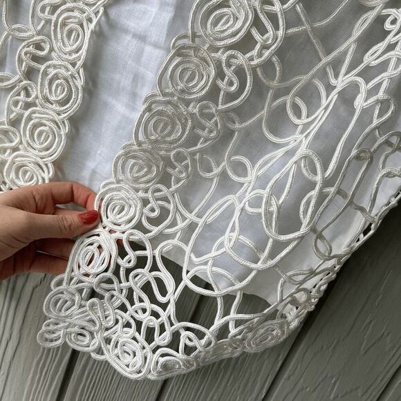 Ravel White Ramie Soutache Open Front Vest L – Boho Lace Crochet Festival Layeri - Picture 3 of 5